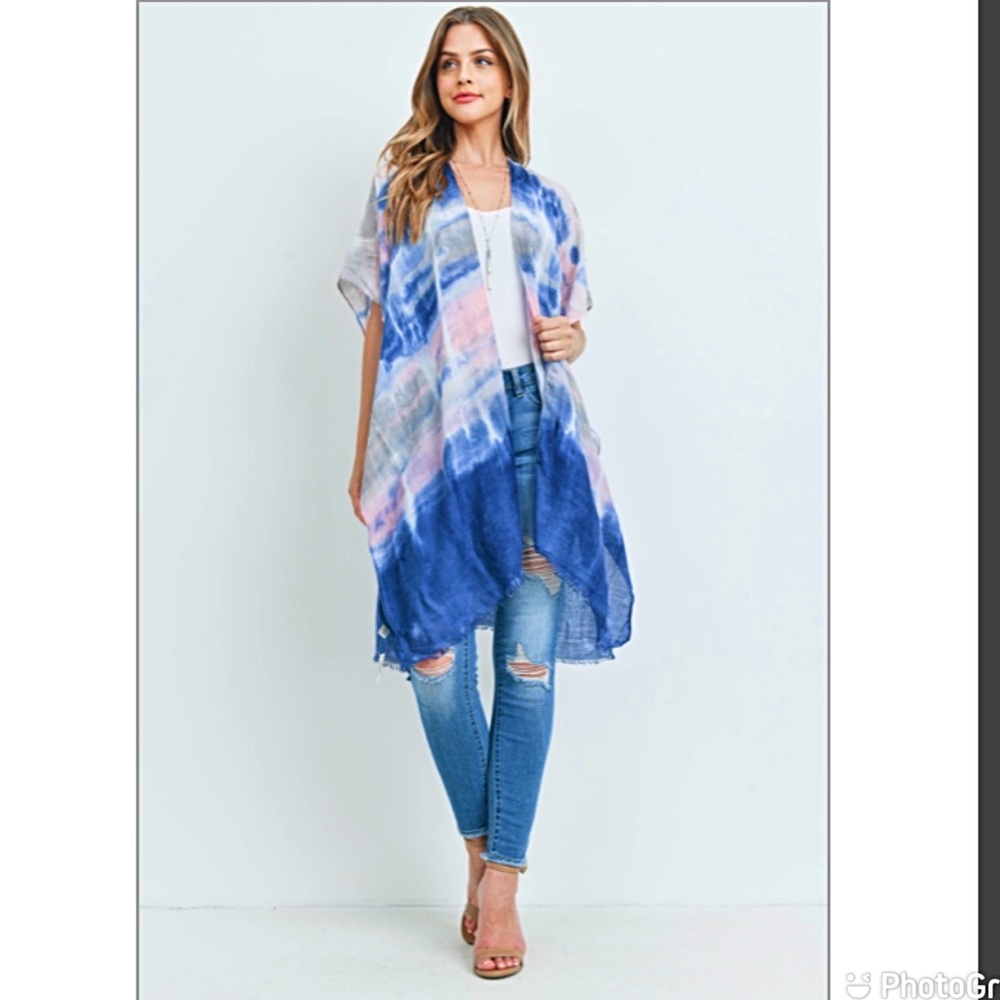 Tie Dye Boho Beach Coverup Kimono Wrap One Size - Picture 4 of 5